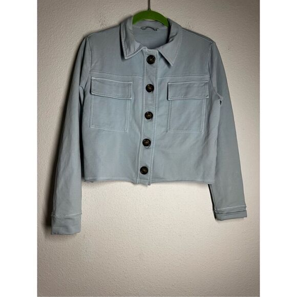 Zenara ZF048 Triana Knit Pima Cotton Jacket Size XS Light Blue Bell Made in Peru - Picture 2 of 11